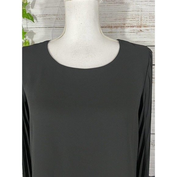 Laurie Felt Blouse Extra Small Black Sheer Pleated Sleeves Cocktail Evening Slim - Picture 3 of 13